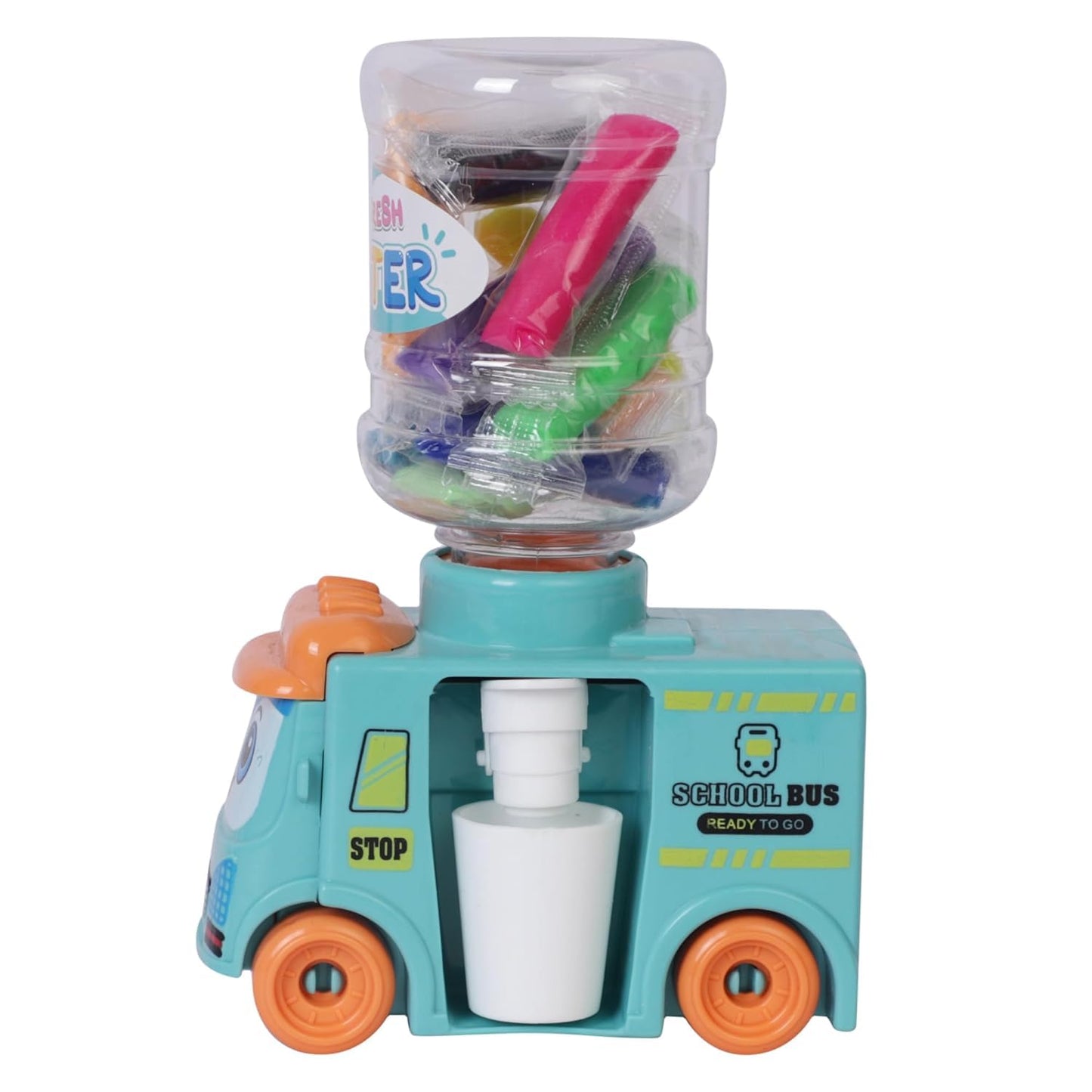 Bus Water Dispenser with 10 Cotton Clay Toy Trendy Moving Wheels School Bus car