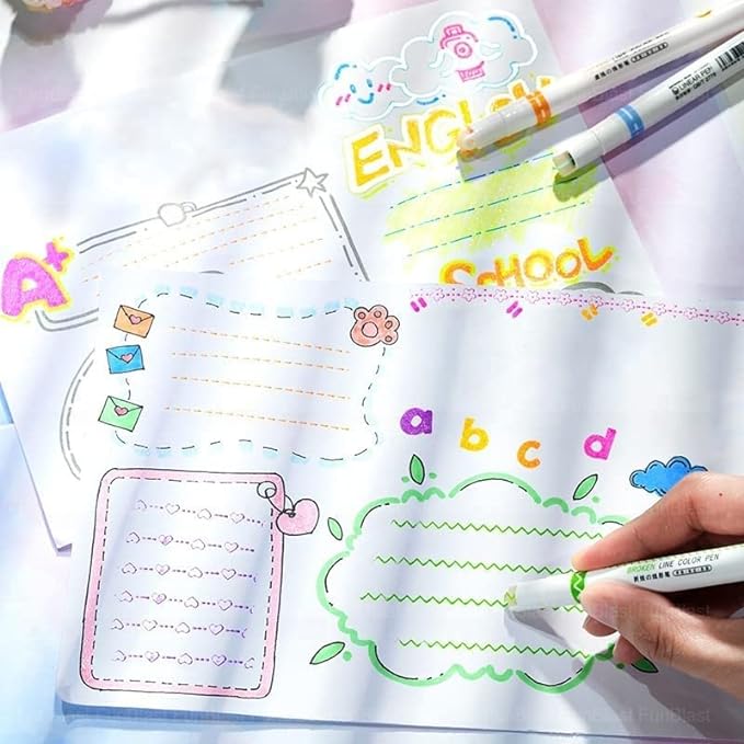 Roller Linear Curve Pen,Pack Of 6 Different Color Pens