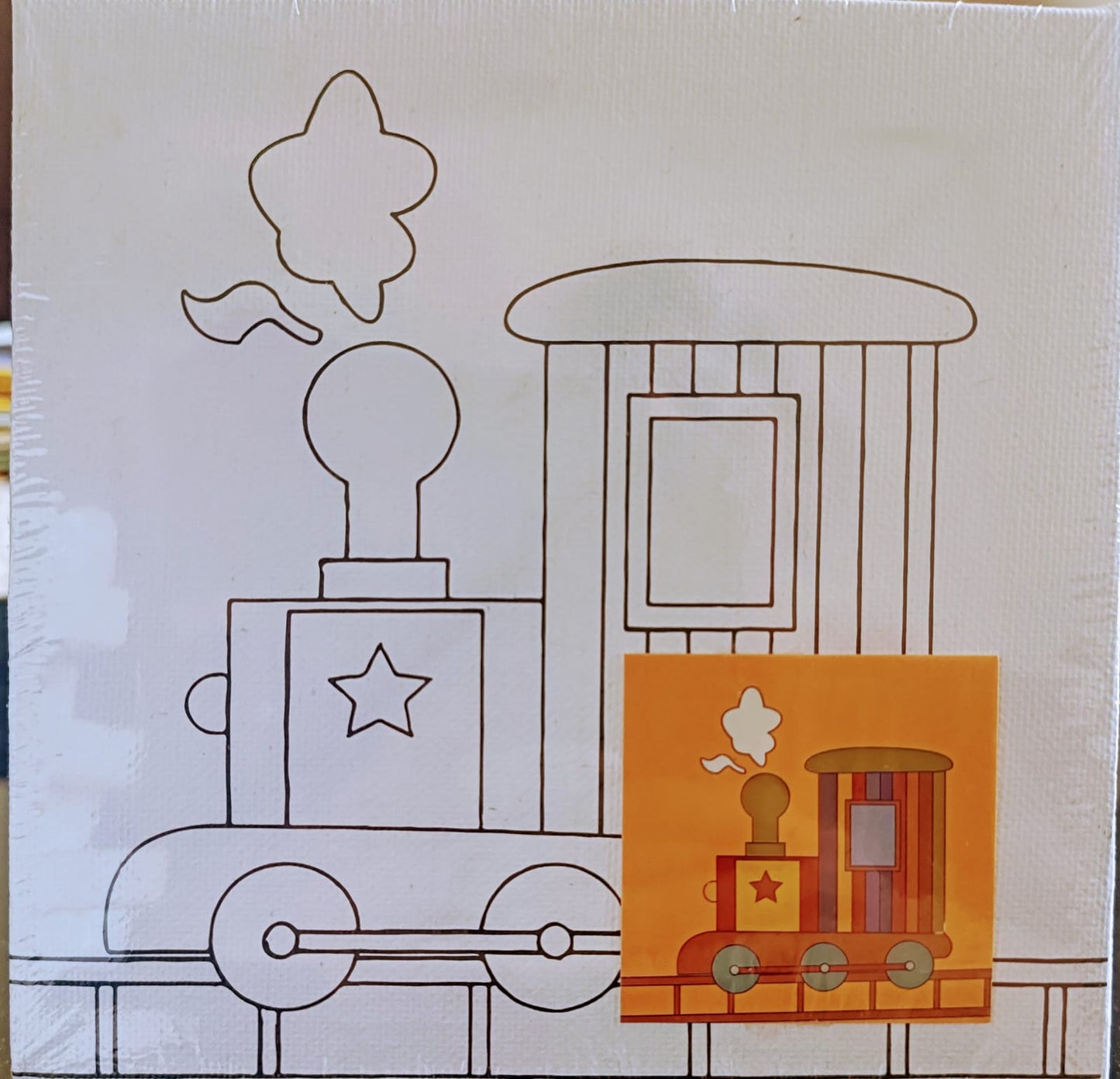 Kids Canvas Kit-6*6- Canvas Board with Color and Brush- Train