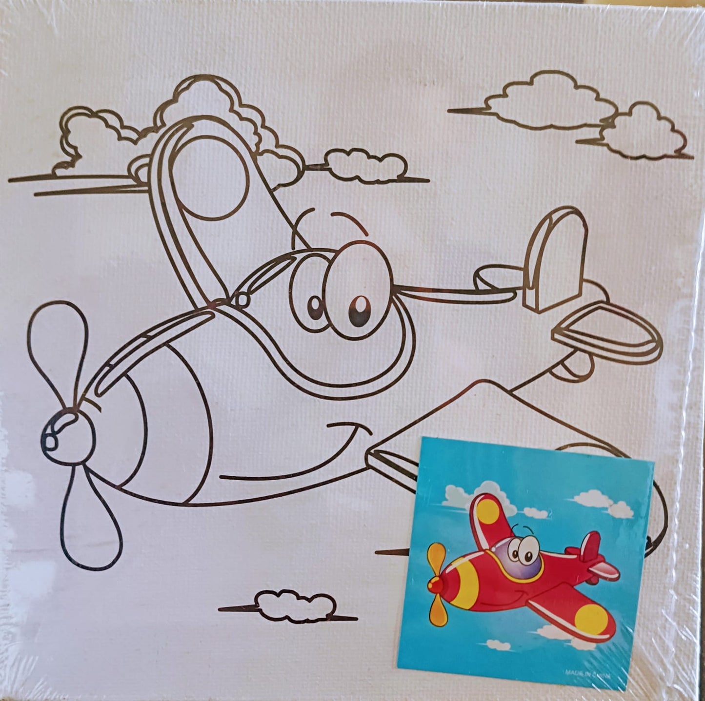 Kids Canvas Kit-6*6- Canvas Board with Color and Brush- Airplane