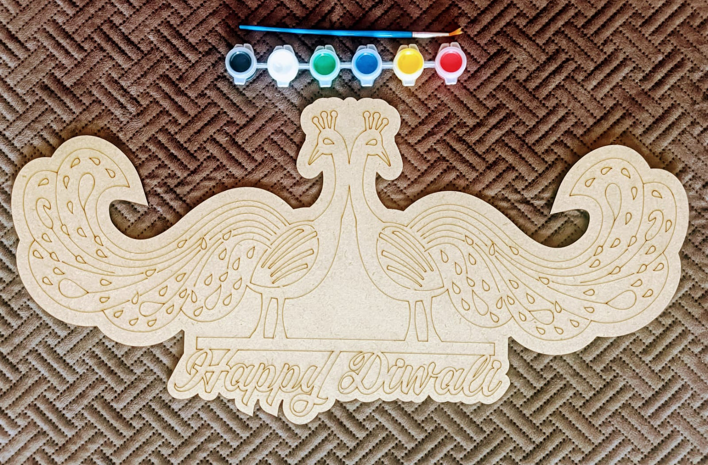 Happy Diwali Art Premarked Wooden MDF Shapes Cutout for Crafts Work Home Room Decor Artistic DIY Work Art and Craft (19*9) Inch)