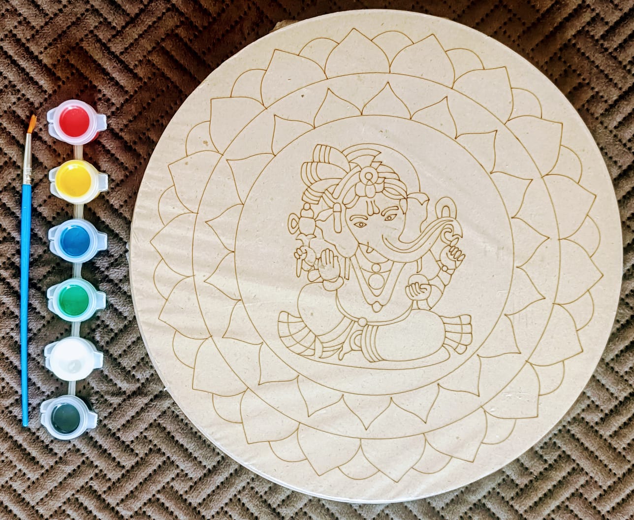 Craft Pre Marked 1pc Ganesh Ji Design Round MDF Cutout for Craft Work Home Room Decor Artistic DIY Work Art