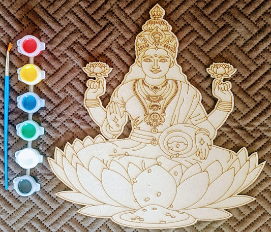 God Lakshmi Tanjore Art Premarked Wooden MDF Shapes Cutout for Crafts Work Home Room Decor Artistic DIY Work Art and Craft (10*9) Inch)
