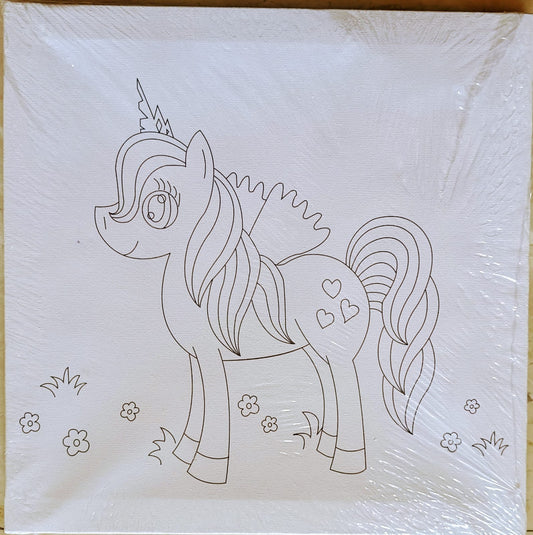Kids Canvas Kit- 25 8 25 cm Canvas Board with Color and Brush-  Unicorne