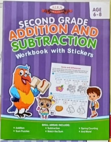 Second Grade Addition and Subtraction workbook with stickers