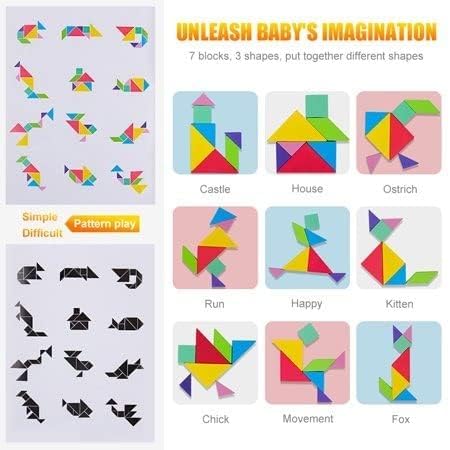 Tangram Woodiness Travel Friendly Magnetic Puzzle Book-Brain/Creativity IQ Montessori Educational Color Shape Recognition Toy Gift for 3+ Age Kids/Toddlers- Set of 1