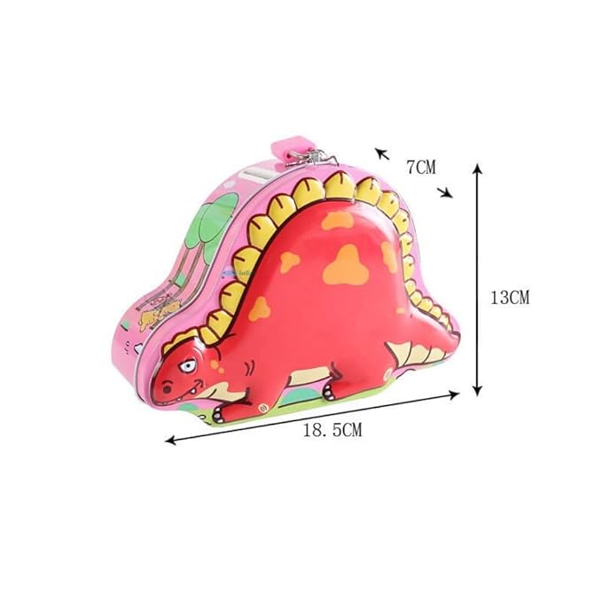 Piggy Bank for Kids – Dinosaur Themed Money Saving Tin Coin Bank with Lock and Key –