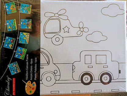 Kids Canvas Kit- 8*6 Canvas Board with Color and Brush- Vehicle