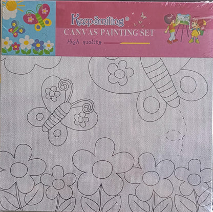 Kids Canvas Kit- 8*8 Canvas Board with Color and Brush- Buterfly