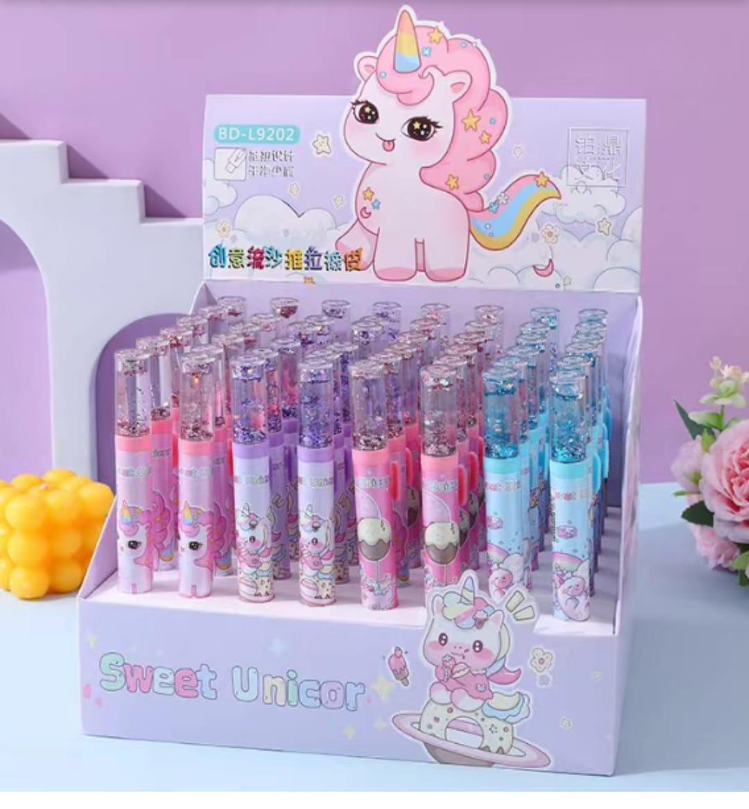 Unicorn Push Erasers- Glitter- Pack of 1 Eraser