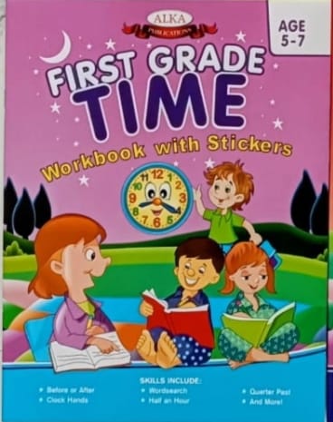 First grade Time workbook with stickers