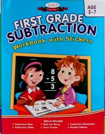 First grade Subtraction workbook with stickers