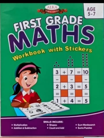 First grade Maths workbook with stickers